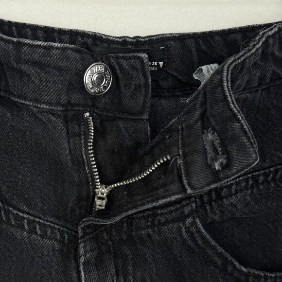 Zara Women's High Rise Denim Shorts 4 Black 100% Cotton 5 Pocket Cuffed Hem - Picture 3 of 6
